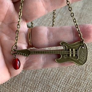 Music Guitar Red Glass Bead Necklace Handmade One of a kind New
